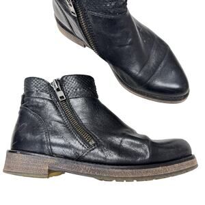 Vintage Black Leather Ankle Boots Quality Boho Women’s 6.5 Fall Combat Moto Zip